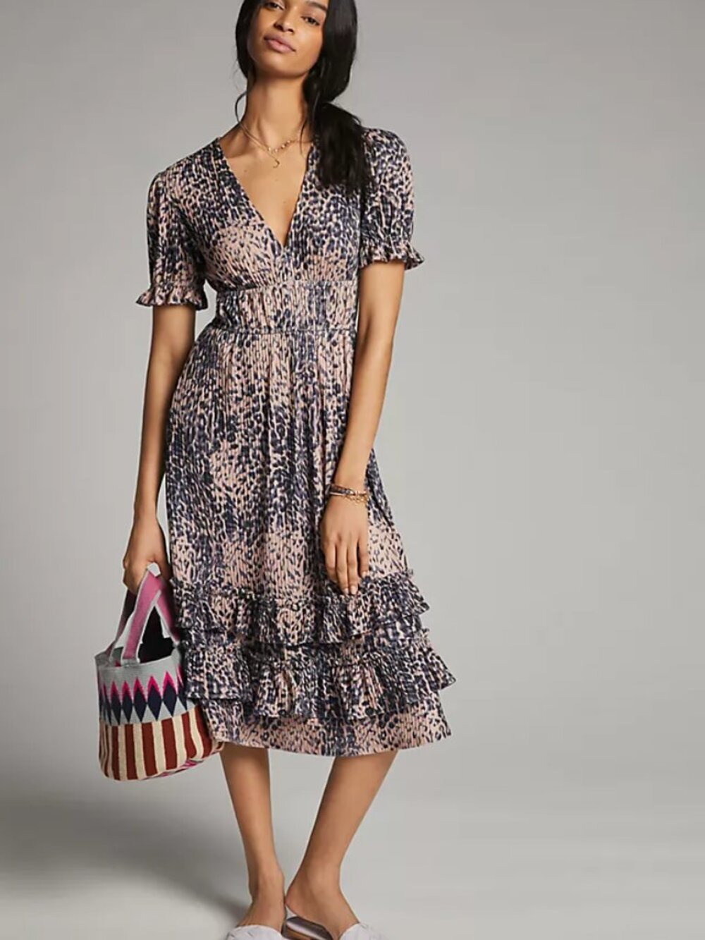 Anthropologie Hutch Adelia Ruffled Midi Dress Brown Motif XL NWT - Picture 11 of 11
